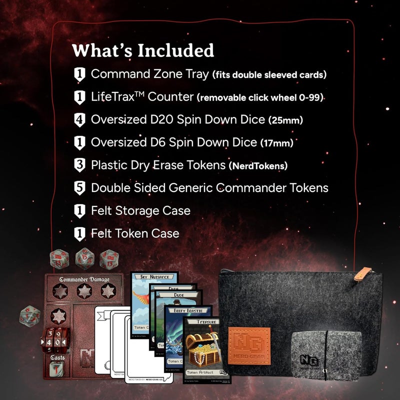NERD GEAR Store Commander Essentials Kit - Ultimate Accessory for MTG Commander EDH - MTG Command Zone Tray - Health Counter - Spin Down Dice - Dry Erase Tokens (Chaos Red) - Image 3
